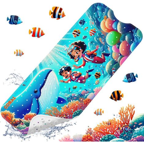 Tapis de bain antidérapant enfant 100x40cm, antibactérien, lavable, H-corail (1/5)