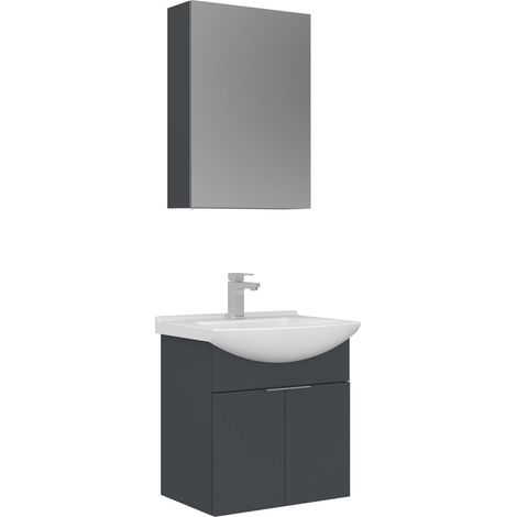 Ensemble Meuble Vasque avec Miroir (2 Pièces) "Purus 55" - 55 x 50 x 58 cm - Matte Anthracite (1/3)