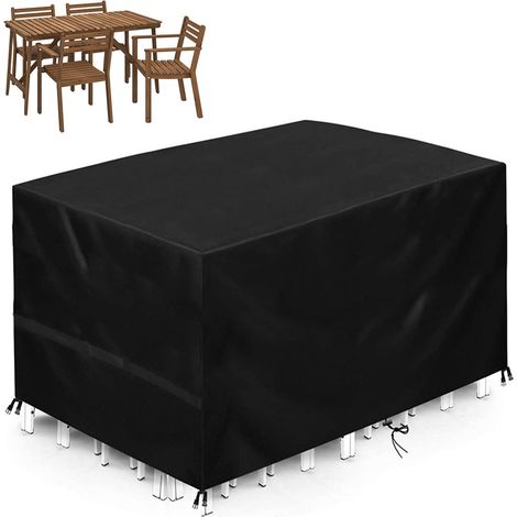 Housse de protection imperméable et résistante à l'hiver - Pour meubles de jardin - Oxford 420D - Anti-UV - Pour table de jardin - Rectangulaire - Noir - 150 x 90 x 80 cm (1/5)