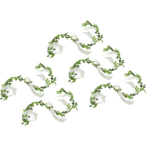 Guirlande de 5 fleurs artificielles en glycine et rotin, blanches, pour la décoration de la maison, des fêtes et des mariages. (1/5)