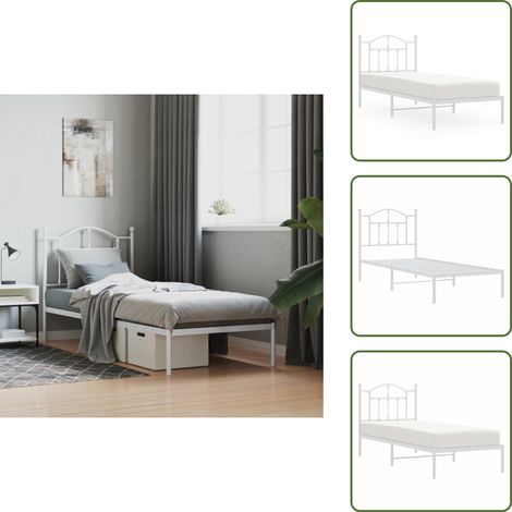 The Living Store Cadre de lit métal sans matelas avec tête de lit blanc 80x200cm - Cadre De Lit - Lit Simple - Lit Metal - Lit Blanc - Tête De Lit (1/5)