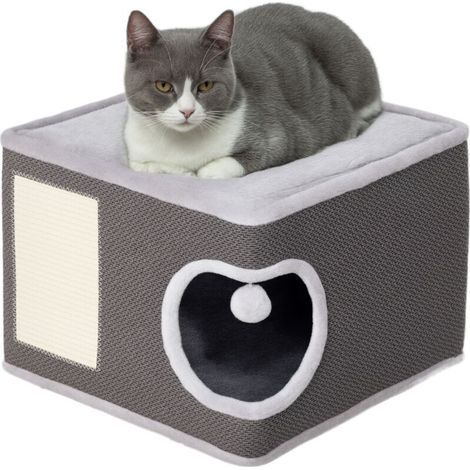 Tonneau griffoir chat arbre à chat avec plate-forme supérieur, en peluche et sisal 45 x 45 x 35 cm gris anthracite (1/5)