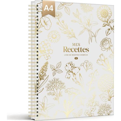Carnet de Recettes à Remplir A4, Livre de Recettes à Remplir - Papier 120g, 114 Recettes, Grand Espace d'Écriture - Table de Conversion (1/5)