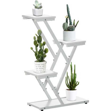 Scaletta Portavasi a 4 Livelli per Interni ed Esterni 50,5x24x81 cm in MDF e Acciaio Bianco (1/5)