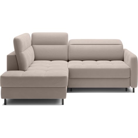 Petit canapé d'angle en tissu convertible avec coffre BOREA 208cm angle gauche-Taupe-angle gauche (1/5)