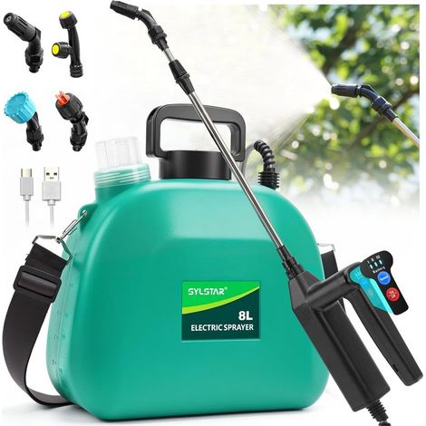 Pulverisateur Electrique 8L,Pulverisateur de Jardin Puissant avec 4 Buses Reglables, 3 Vitesses de Pulverisation et Canne Telescopique, Pulverisateur a Pression pour Cour, Pelouse (1/5)
