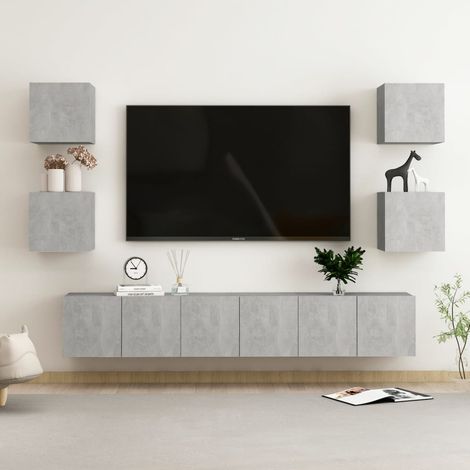Lot de 7 Meubles TV - Armoire Télévision Moderne Banc TV Gris béton Aggloméré -FR61299 (1/5)
