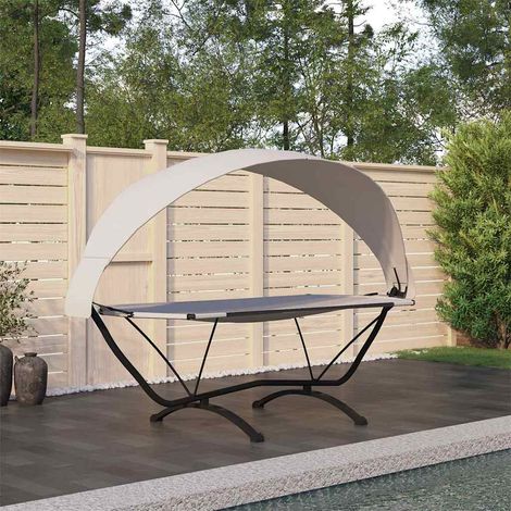 vidaXL Lit de repos d'extérieur et auvent Crème Acier et tissu Oxford (1/5)