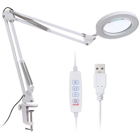 Lampe loupe LED, lampe de bureau USB, grossissement x8, 10 niveaux de luminosité réglables, blanche (1/5)