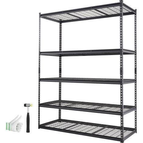 Mophorn Scaffalatura di stoccaggio Mophorn,regolabile a 5 livelli,capacità di 2000libbre,scaffali per garage resistenti,scaffale metallico dell'organizzatore,nero,60" Lx24"Wx78"H per la dispensa della