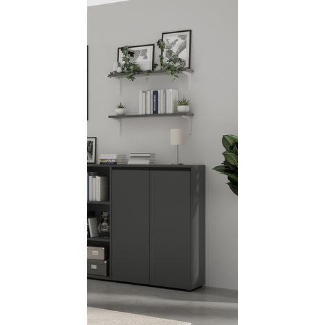 Armoire basse de bureau 2 portes coloris graphite Betina (1/5)