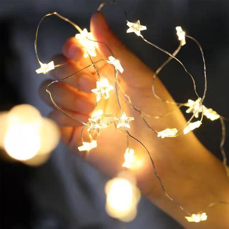 Guirlande lumineuse en forme d'étoile - 1 m - 10 LED - Micro étoile - Blanc chaud - Fonctionne avec piles - Guirlande lumineuse décorative pour chambre d'enfant, chambre à coucher, mariage (1/5)