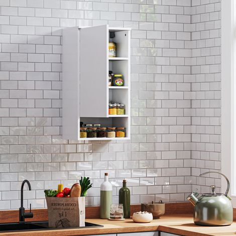 Mueble de pared con puertas estantes regulables estantería abierta 40x27x77 cm color blanco