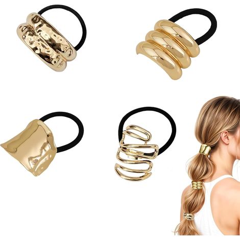 3 Pièces Coleteros Métal Doré Élastiques Cheveux Femme Support Queue de Cheval Géométrique Accessoires Cheveux Fins Attache Cheveux Élégant Durable (1/5)