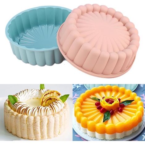 Set di 2 teglie rotonde in silicone antiaderente (diametro 20 cm) per torte alle fragole, brownie e cheesecake, blu + rosa (1/5)