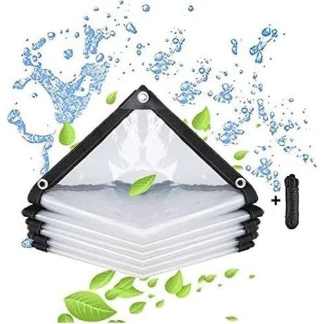 Housse transparente imperméable avec œillets pour mobilier de jardin, usage extérieur, imperméable, isolation des plantes, anti-poussière, avec cordon de serrage, 2 x 2 m (1/5)