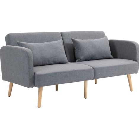 Sofá cama gris de 3 plazas 170x83x80 cm con respaldo regulable y cojines (1/5)
