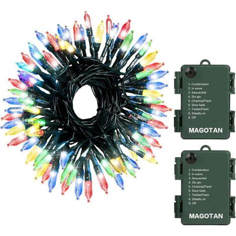 Lot de 2 guirlandes lumineuses de Noël 50 LED à piles transparentes de 5,6 m avec minuterie pour couronne de Thanksgiving, arbre de Noël, décoration intérie et extérie, étanche, multicolore (1/5)