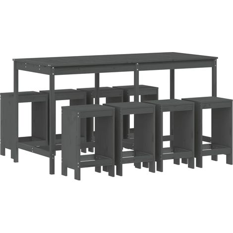 Maison Exclusive - 9-tlg. Gartenbar-Set Grau Massivholz Kiefer