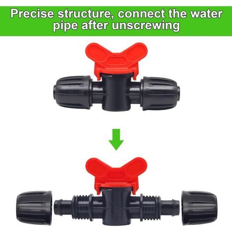 10 Pièces Vanne Commutation d'Irrigation, Irrigation Pipe Valve Switch, Robinet Jardin en Plastique PE, Robinet Barbelé Double Mâle, pour L'irrigation des Pelouses de Jardin, pour 16mm Tuyau (1/5)