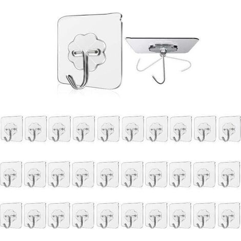 (30 Stück) Transparente Klebehaken, selbstklebende Wandhaken für Badezimmer, Handtuchhalter, zum Aufhängen in Badezimmer, Küche, Decke, Wand, Tür, Bademänteln (1/5)