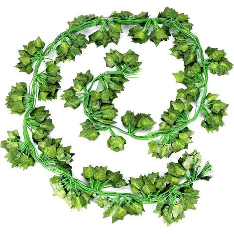 12 paquets de feuilles de lierre artificielles, couronnes de vigne suspendues, bougainvillier simulé, pour la décoration de la maison, du jardin, du bureau et des murs, vert. (1/5)