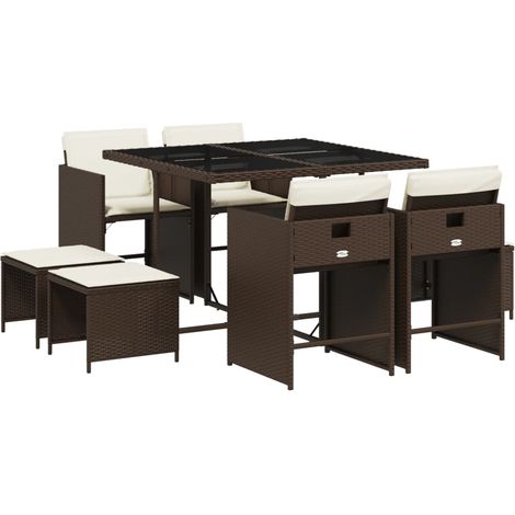 vidaXL Set da Pranzo da Giardino 9pz con Cuscini Marrone in Polyrattan