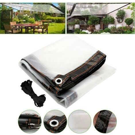 Bche transparente illets - 1 x 2m - Bche polythylne impermable - Rsistante aux intempries - Pour terrasses, balcons, tonnelles, salons de jardin - Avec corde (1/5)