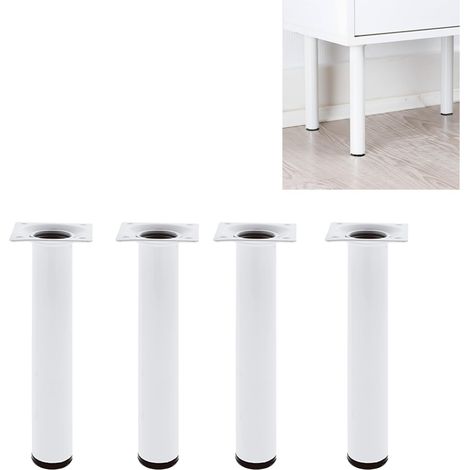 Lot de 4 Pieds Ronds pour Meuble - 30X600 cm - Acier - pour Tables de Cuisine, Salle à Manger et Bureau - Embout Anti-Rayures - Résistants - Noir - Visserie Incluse