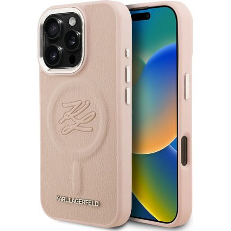 Karl Lagerfeld MagSafe Hülle mit Initialen und Metalllogo für iPhone 16 Pro Max, Pink (1/5)