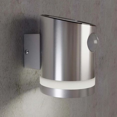 Spot mural solaire cylindrique étanche IP65 – Lampe extérieure avec détecteur de mouvement – Finition acier inox