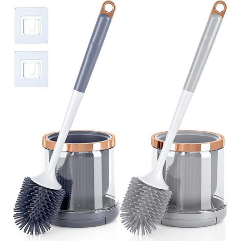 Lot de 2 brosses de toilette et support avec pince à épiler à long manche,brosse de nettoyage pour cuvette de toilette pour un nettoyage en profondeur (1/3)