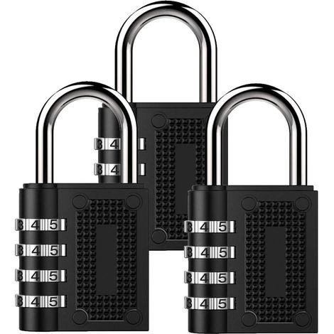 Cadenas à combinaison de sécurité - [Lot de 3] Cadenas à combinaison 4 chiffres résistant aux intempéries et réinitialisable pour l'extérieur, idéal pour les salles de sport et les écoles