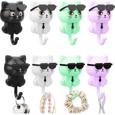 Pcs Cute Cat Shaped Hooks, Self-Adhesive Cat Key Hooks, Cute Wall Decorative Key Hooks, Kitten Hat Hooks, For Dresses, Coats, Towels, Keys, Bags, Hats (1/5)