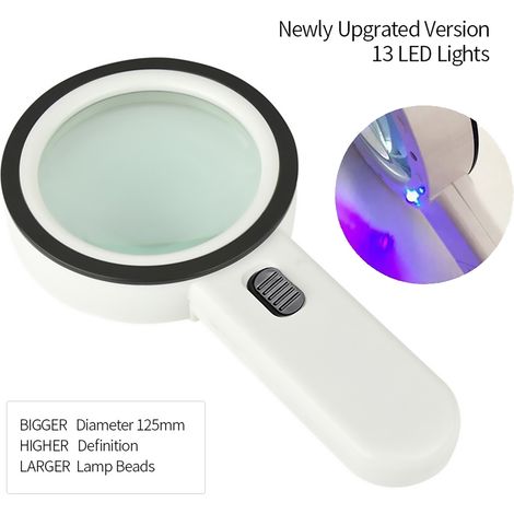 Loupe portative 30X haute définition avec lumières 13X, puissance de la lampe pour la lecture de cartes, identification de bijoux, amplificateur de réparation de téléphone (1/5)
