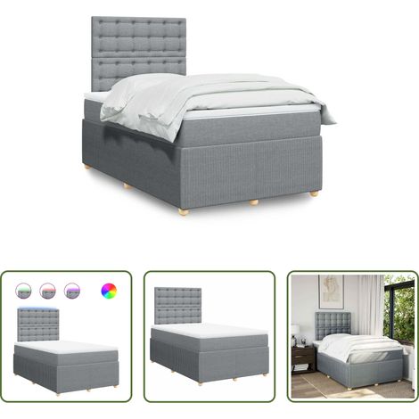 vidaXL LED-Beleuchtung - Boxspringbett mit Matratze Hellgrau 120x200 cm Stoff (1/5)