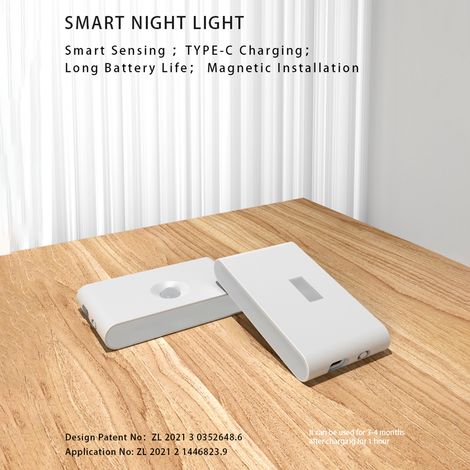 Ortviai Veilleuse intelligente à capteur infrarouge LED, rechargeable USB-C, magnétique et sans fil, 2700 K (1/4)