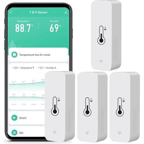WLAN-Temperatur- und Feuchtigkeitsmonitor: Intelligentes Hygrometer für Fernüberwachung und Benachrichtigungen, hochpräzises Innenthermometer mit TUYA-App, kompatibel mit Alexa (4er-Pack) (1/5)