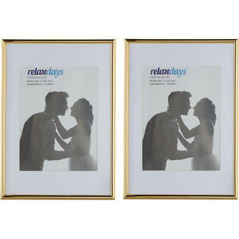 10x Cornici Portafoto, Formato A4, Passe Partout 15x20 cm, da Appoggiare o Appendere, per Foto e Disegni, Oro Bianco (1/5)
