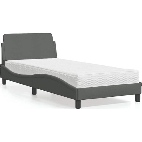 Lit avec matelas 80 x 200 cm gris foncé, cadre en tissu et sommier à lattes - PANGIVO (1/5)