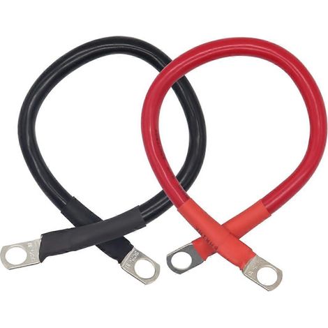 Compatible avec deux câbles d'onduleur de batterie pour véhicules lourds, rouge positif et marron négatif, avec bornes et gaine thermorétractable. (1/5)