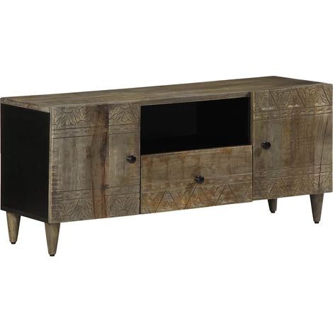 Mueble de TV madera maciza de mango gris claro 105x33,5x46 cm