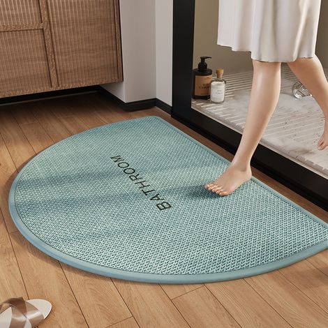 BBPETOPE Tapis de bain demi‑circulaire vert tissé aspect lin, tapis absorbant antidérapant pour salle de bain, séchage rapide (1/2)