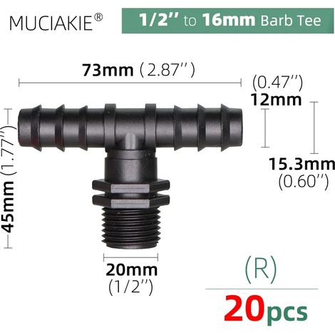 (Rx20pcs) Raccords de tuyauterie pour eau, adaptateurs de raccordement égaux, coudes, tés, bouchons, raccords cannelés pour irrigation goutte à goutte 1/2 3/4'' (1/5)