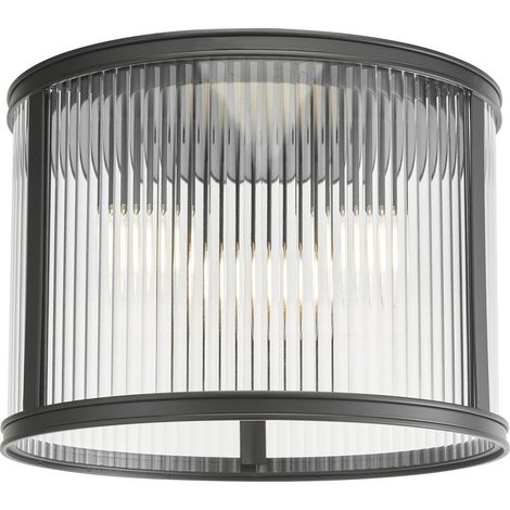 Dar Bianka Plafonnier Bianka à 3 lumières, noir mat et verre nervuré (1/5)