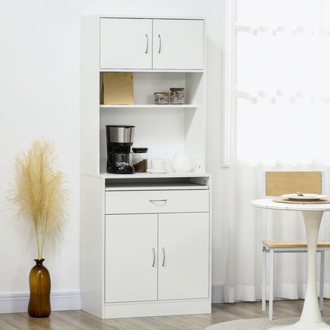 Credenza da cucina/sala da pranzo con 4 ante, vassoio estraibile, ripiano regolabile, cassetto, 70x40x180 cm, bianca