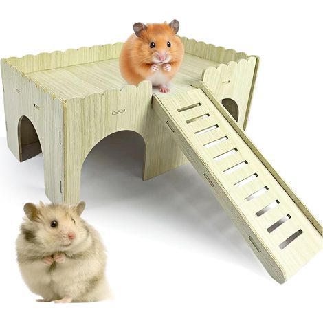 Grande maison pour cochon d'Inde - Maison en bois avec rampe - 4 entrées - Jouet et accessoire pour cochon d'Inde - 38 x 25 x 18 cm (1/5)