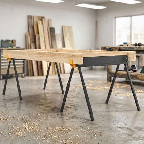 Ensemble de 2 tréteaux pliables pour le travail du bois, réglables en hauteur, 2x4, avec poignée et crochets, supporte jusqu'à 500 kg, noir (1/5)