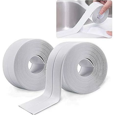 2 Rouleaux Bande Etancheite Autocollante Imperméable, PVC Ruban Adhesif de Scellage Mural,Douche,Toilette,Cuisine,Salle de Bains (Blanc)