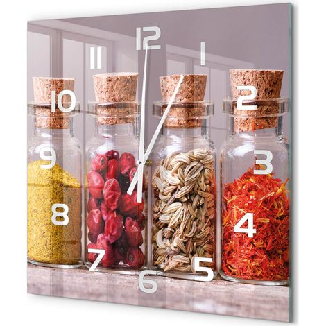 Grande Horloge Murale Carrée Chambre Silencieuse en Verre Sans Tic-Tac Design Moderne Épices colorées 60x60 cm (1/5)
